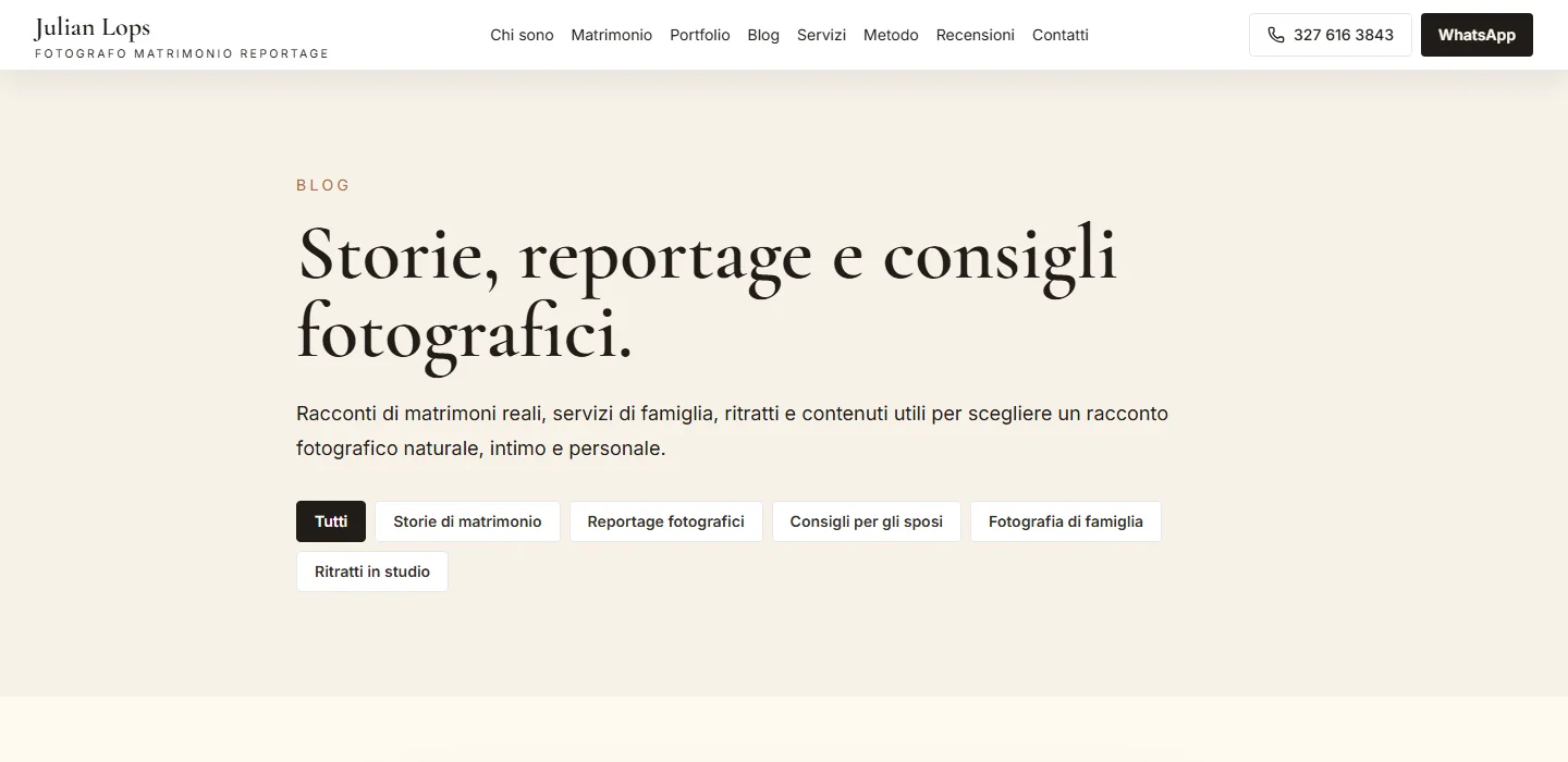 Blog predisposto per storie di matrimonio e consigli fotografici