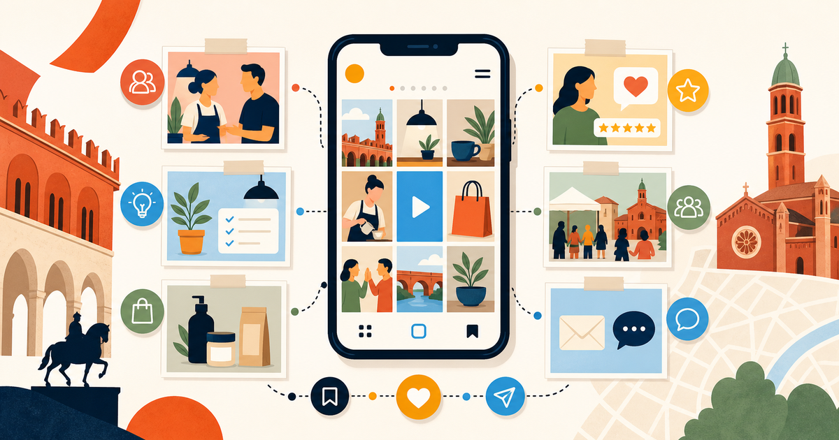 Piano visuale di contenuti Instagram per negozi, professionisti e attività locali di Piacenza