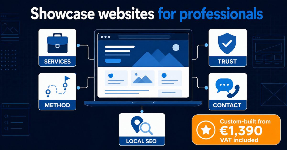Infographics on essential elements and the cost of a showcase website for professionals