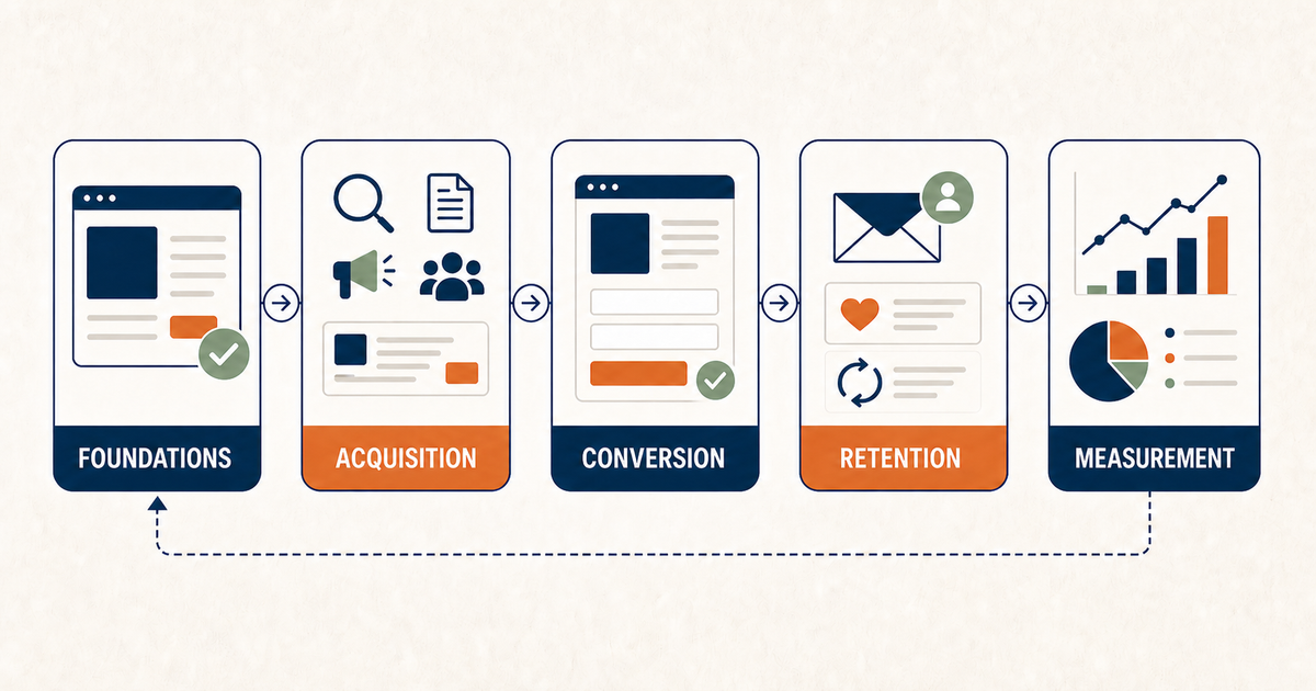Web marketing system for SMEs between foundations, acquisition, conversion, retention and measurement