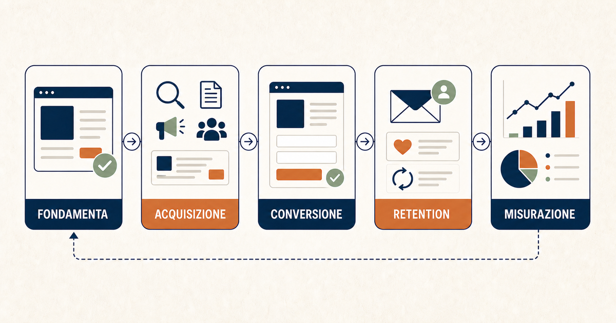 Sistema di web marketing per PMI tra fondamenta, acquisizione, conversione, retention e misurazione
