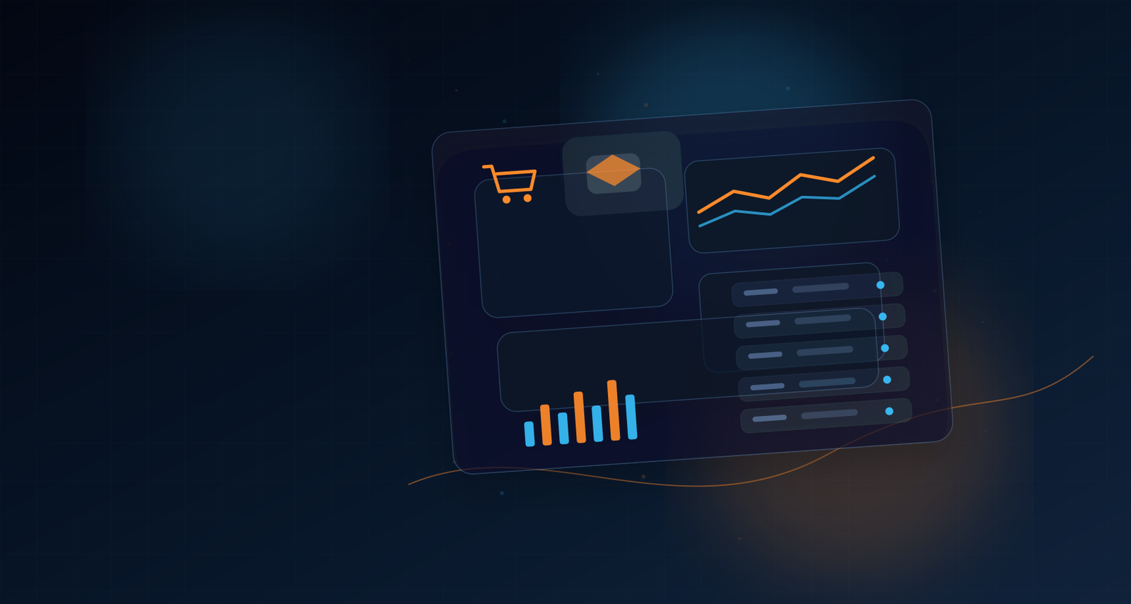 Schermata illustrata di uno shop online con prodotti e ordini