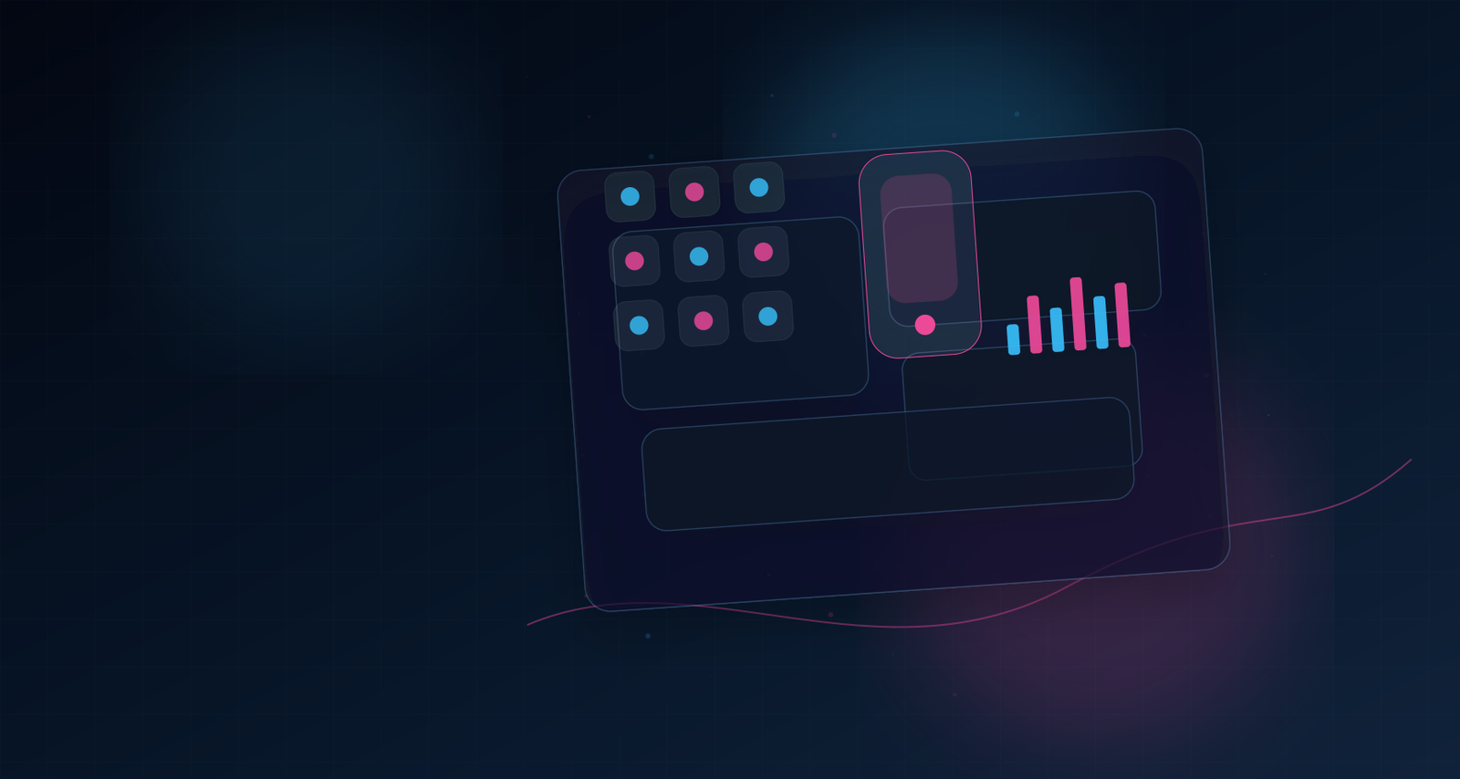 Schermata illustrata con calendario contenuti e anteprime social