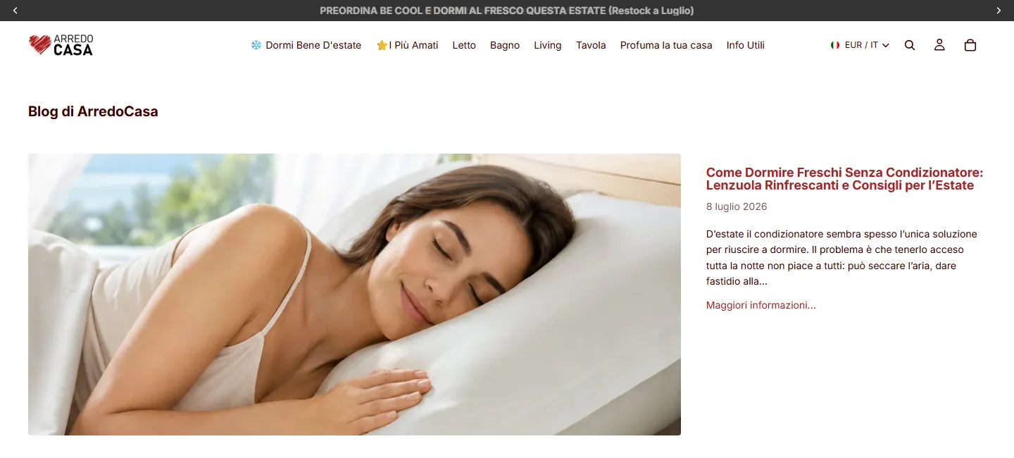 Blog SEO di ArredoCasa con contenuti dedicati al tessile casa