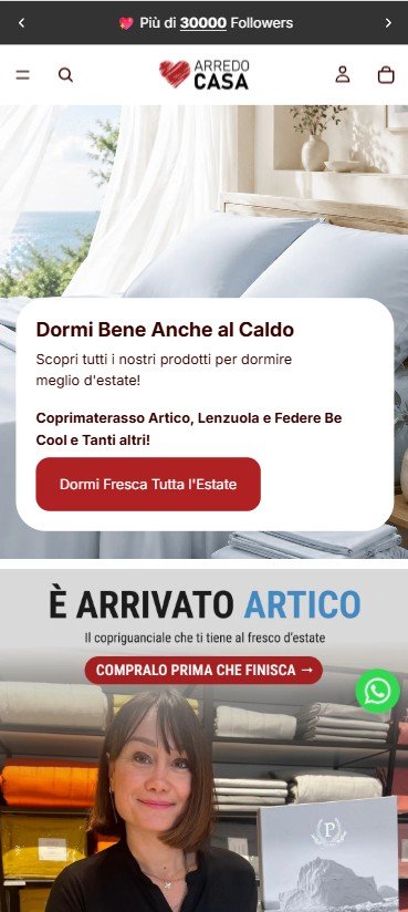 Homepage mobile dell'e-commerce ArredoCasa