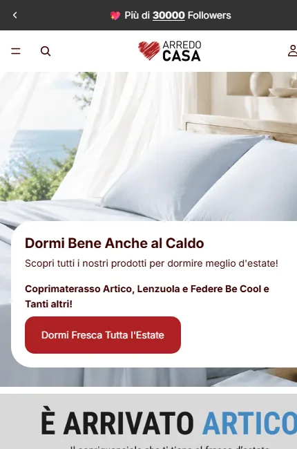 Homepage mobile aggiornata dell'e-commerce ArredoCasa