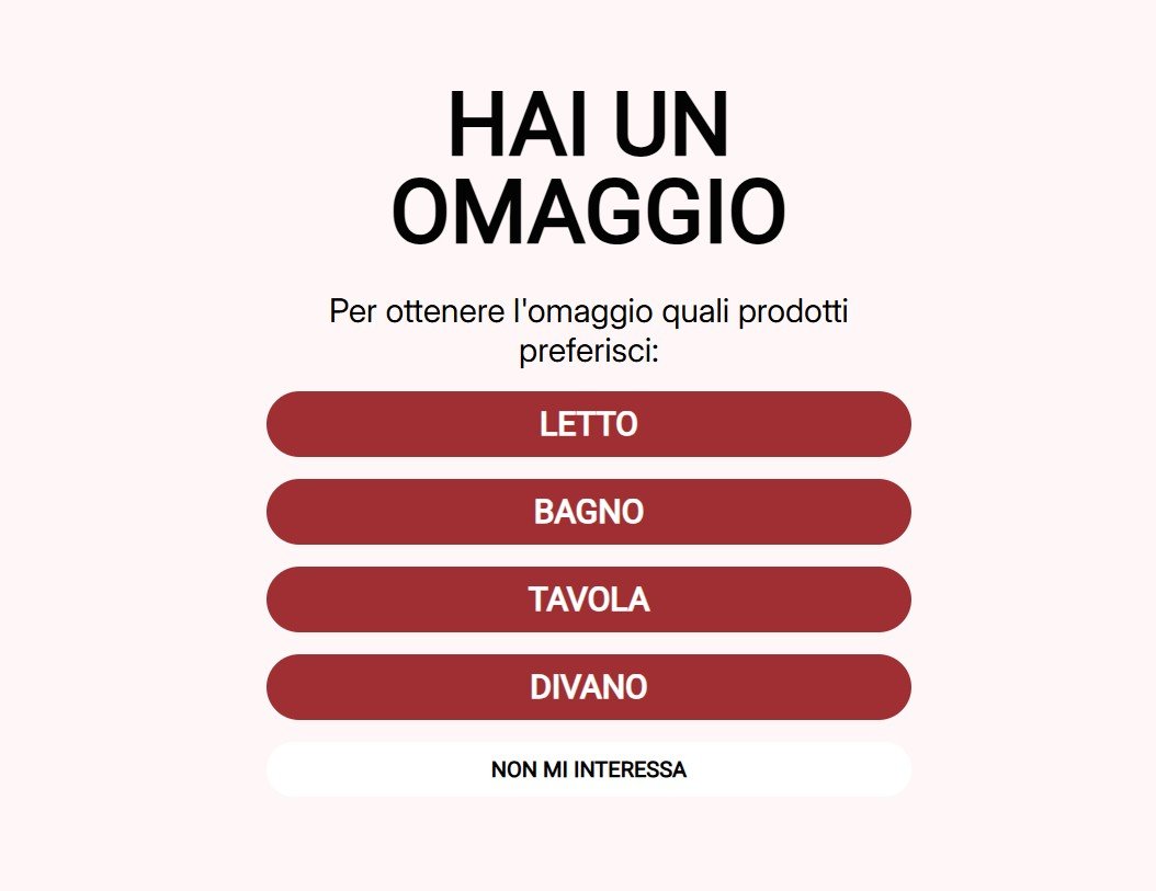 Popup Klaviyo ArredoCasa per la scelta dell'omaggio