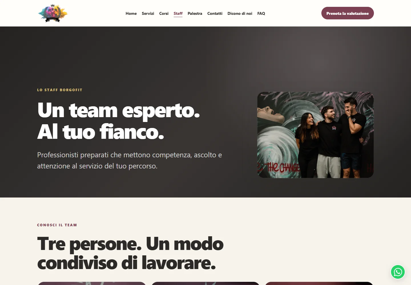 BorgoFit team page introducing its trainers