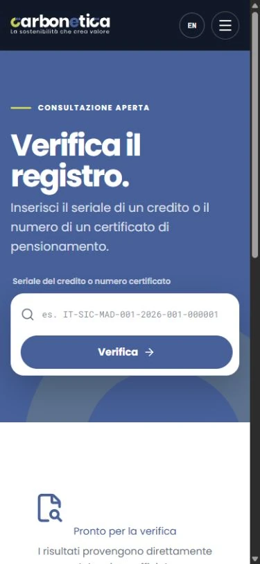 Ricerca pubblica di un seriale Carbonetica su smartphone
