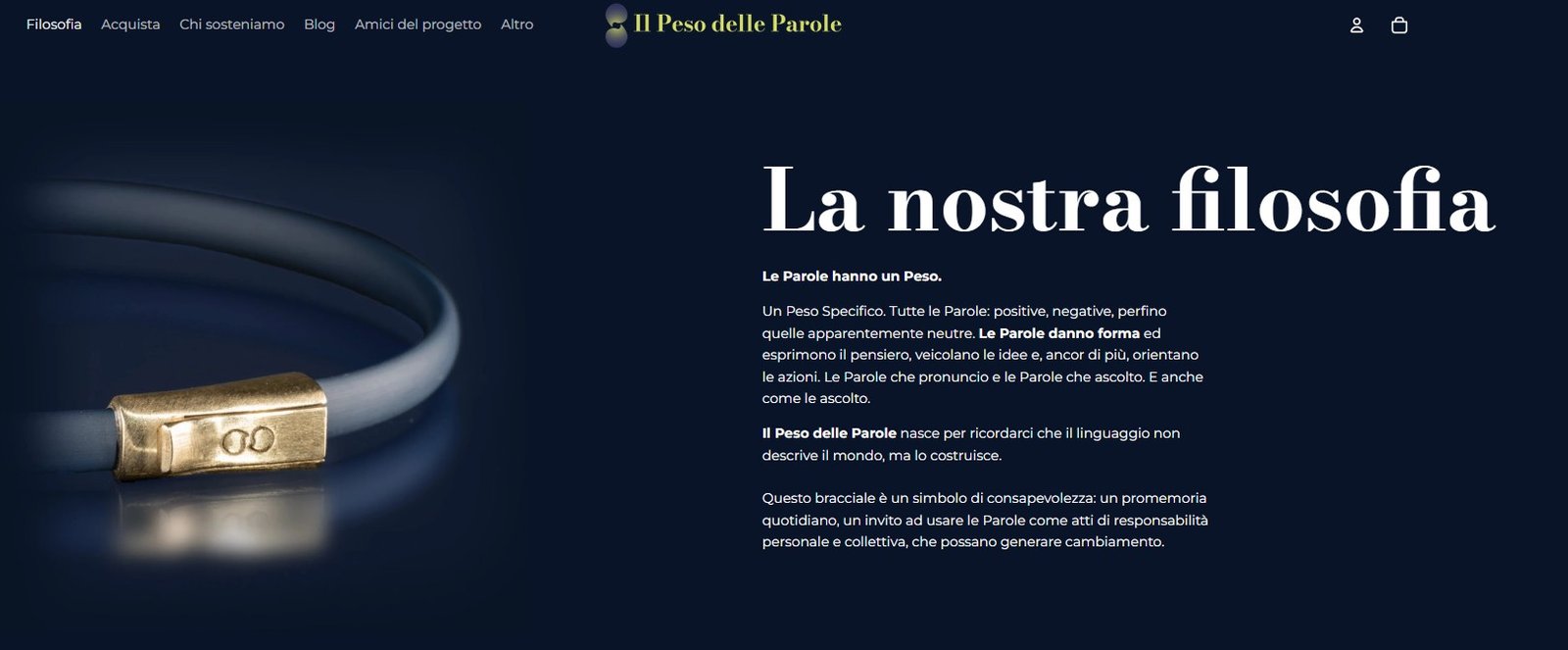 Screenshot desktop della pagina filosofia Il Peso delle Parole
