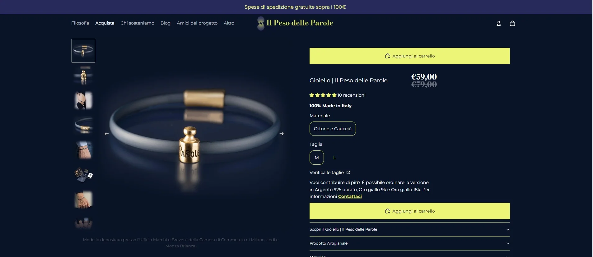 Pagina prodotto desktop del gioiello Il Peso delle Parole