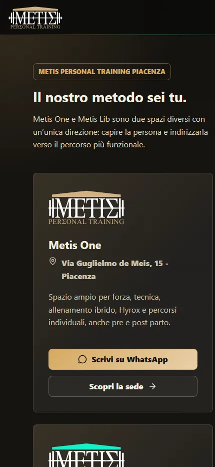 Homepage mobile del nuovo sito Metis