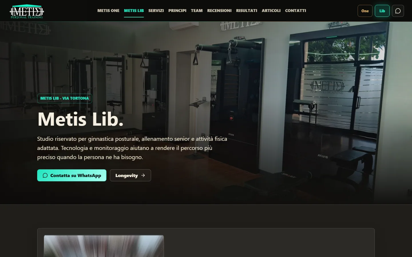 Pagina desktop dedicata al percorso Metis Lib