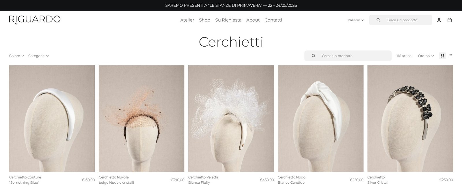 Screenshot desktop della categoria cerchietti Riguardo