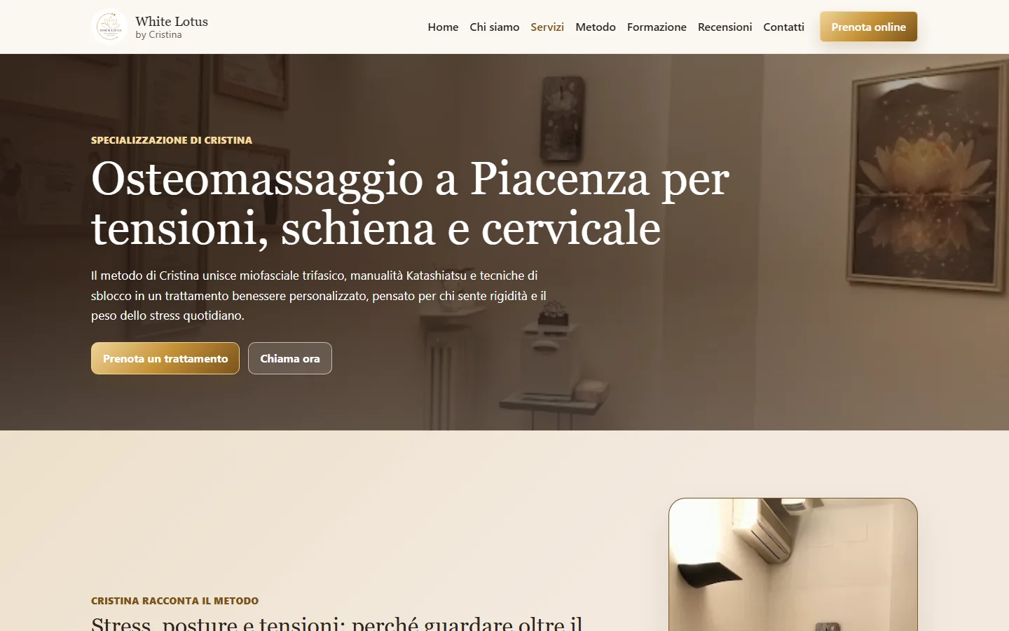 Dedicated osteomassage in Piacenza page on the White Lotus website